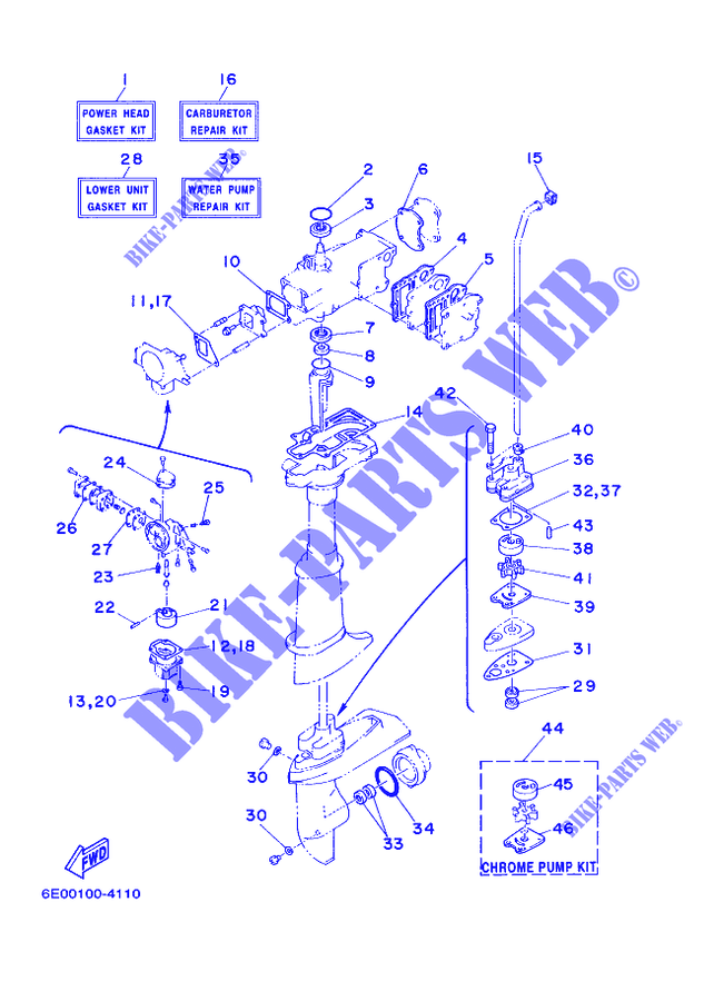 KIT DE REPARATION 1 pour Yamaha 5C 2 Stroke, Manual Starter, Tiller Handle, Manual Tilt de 2001