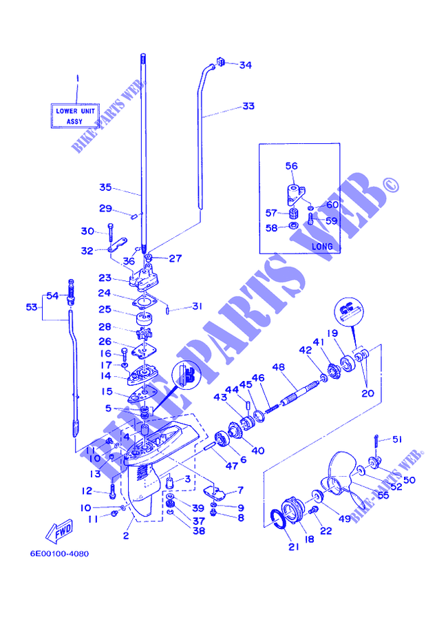 CARTER INFERIEUR ET TRANSMISSION pour Yamaha 5C 2 Stroke, Manual Starter, Tiller Handle, Manual Tilt de 1999