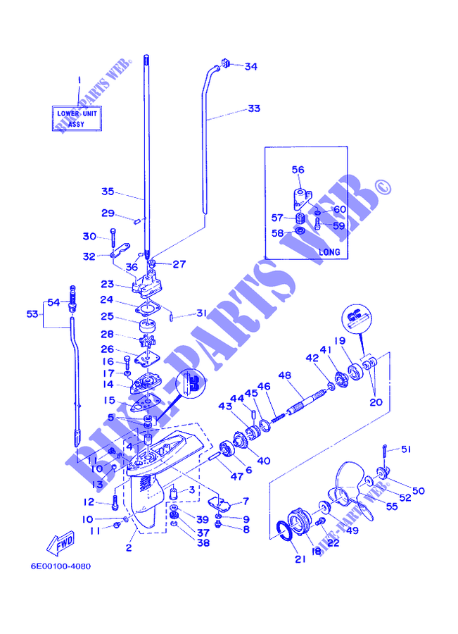 CARTER INFERIEUR ET TRANSMISSION pour Yamaha 5C 2 Stroke, Manual Starter, Tiller Handle, Manual Tilt de 1999