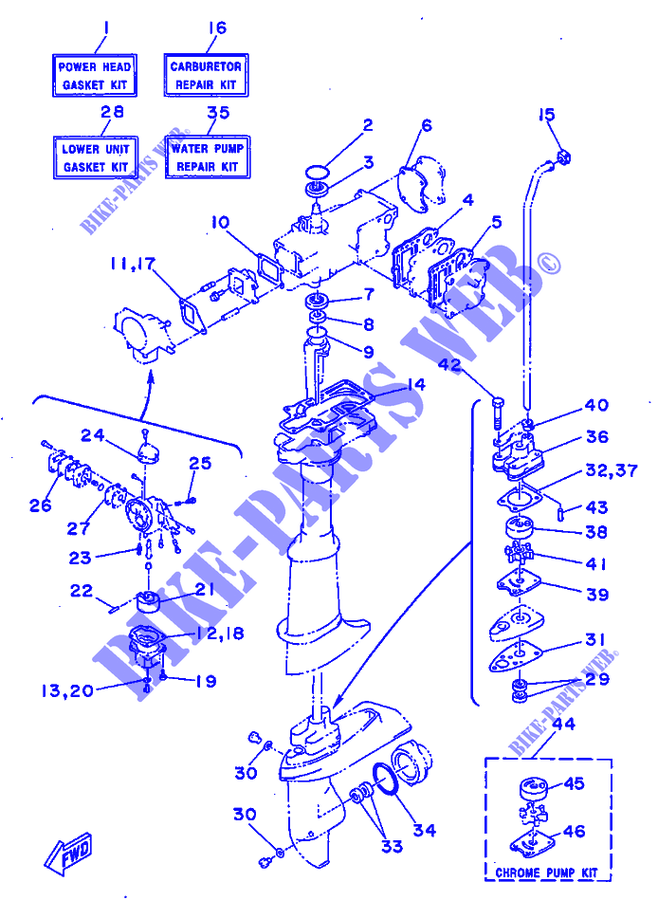 KIT DE REPARATION 2 pour Yamaha 5C 2 Stroke, Manual Starter, Tiller Handle, Manual Tilt de 1997