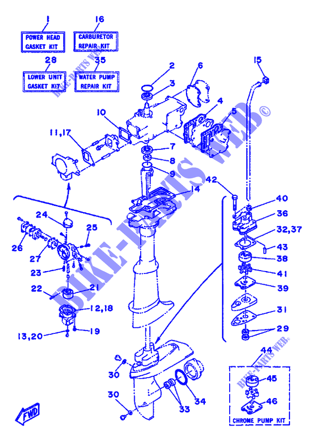 KIT DE REPARATION  pour Yamaha 5C 2 Stroke, Manual Starter, Tiller Handle, Manual Tilt de 1996
