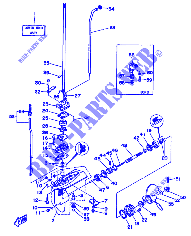 CARTER INFERIEUR ET TRANSMISSION pour Yamaha 5C 2 Stroke, Manual Starter, Tiller Handle, Manual Tilt de 1994