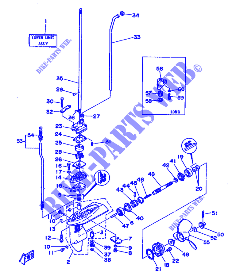 CARTER INFERIEUR ET TRANSMISSION 1 pour Yamaha 5C 2 Stroke, Manual Starter, Tiller Handle, Manual Tilt de 1993