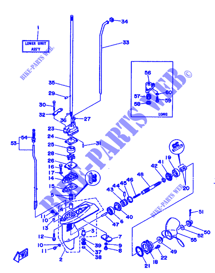 CARTER INFERIEUR ET TRANSMISSION 1 pour Yamaha 5C 2 Stroke, Manual Starter, Tiller Handle, Manual Tilt de 1992