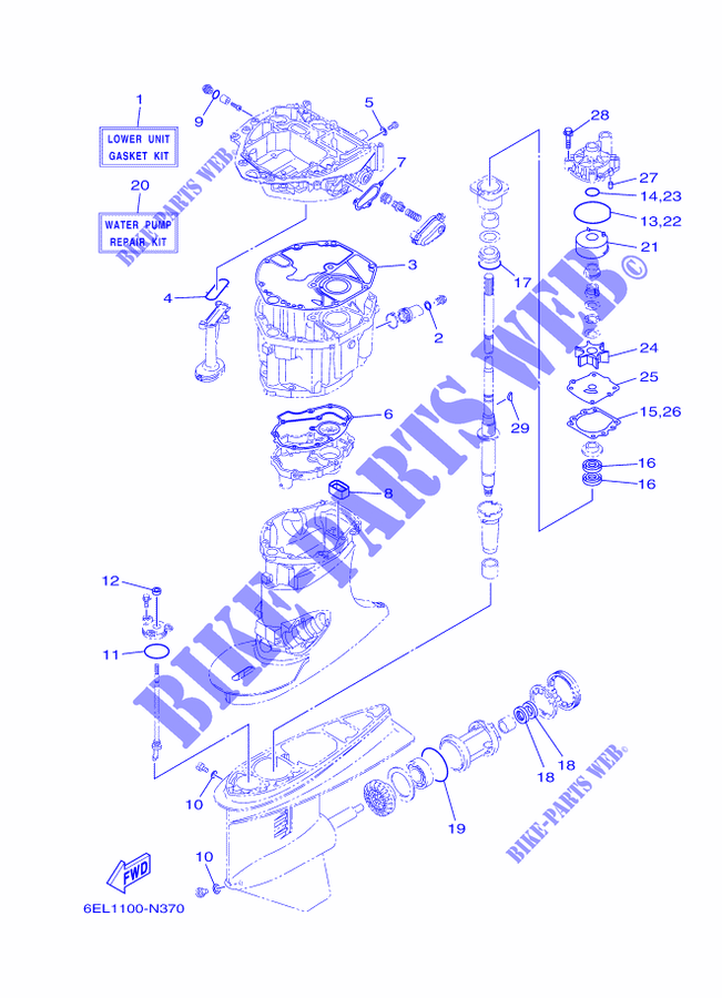KIT DE REPARATION 2 pour Yamaha F130A Electric Starter, Remote Control, Power Trim & Tilt, Shaft 20
