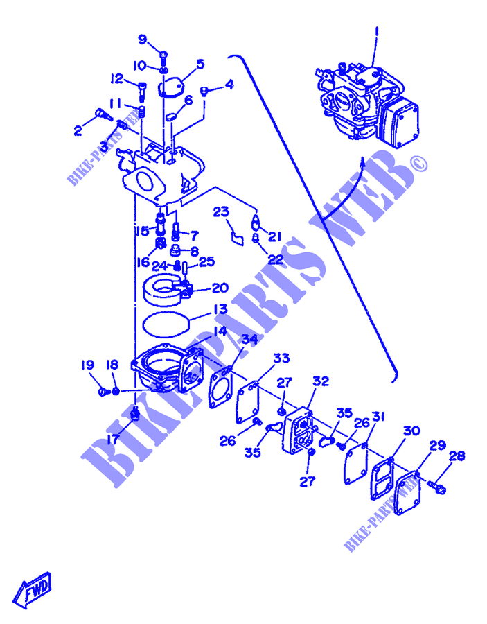 CARBURATEUR pour Yamaha 8C 2 Stroke, Manual Starter, Tiller Handle, Manual Tilt de 1996
