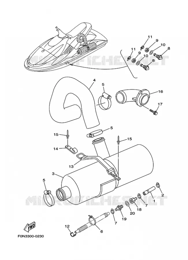 ECHAPPEMENT 2 Yamaha WAVERUNNER 800 2000 JET  JET FOR WB800