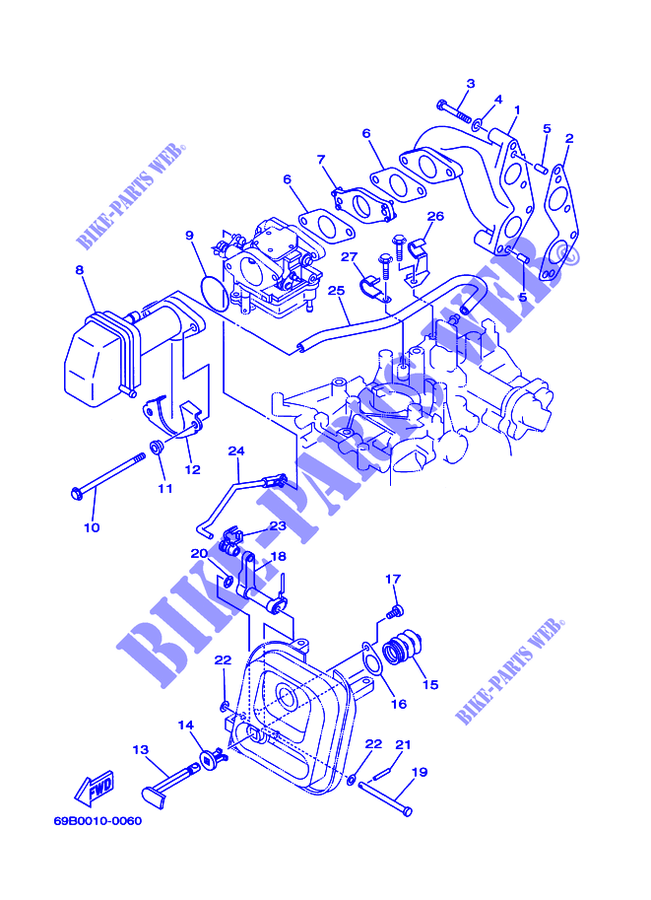 ADMISSION pour Yamaha F15A Electric Starter, Tiller Handle, Manual Tilt, Shaft 15