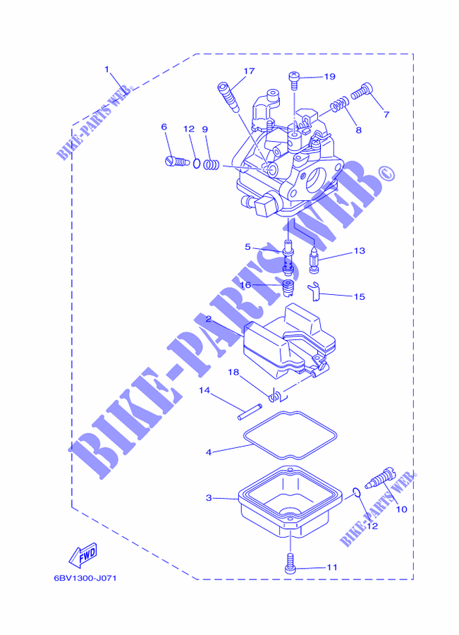 CARBURATEUR pour Yamaha F5A Manual Starter, Tiller Handle, Manual Tilt, Shaft 20