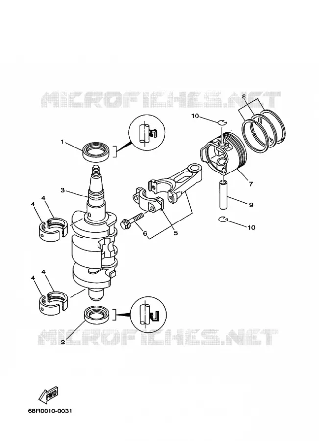 VILEBREQUIN / PISTON Yamaha OUTBOARD ENGINES 6hp (4.4kW) 2006 F6  F6A