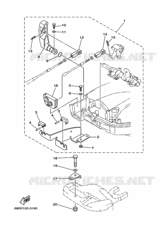 BOITIER DE COMMANDE A DISTANCE Yamaha OUTBOARD ENGINES 6hp (4.4kW) 2006 F6  F6AMHL