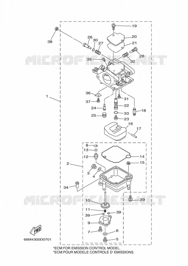 CARBURATEUR Yamaha OUTBOARD ENGINES 9.9hp (7.3kW) 2006 F9.9  F9.9MSH2