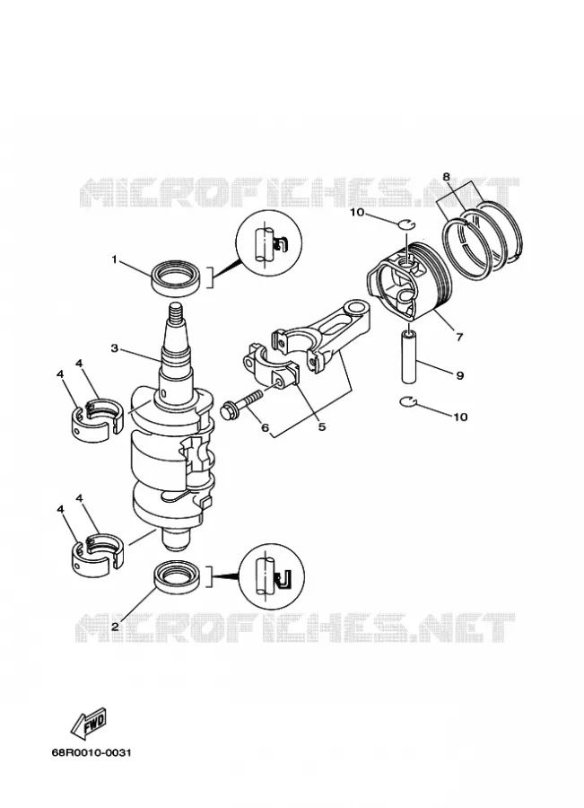 VILEBREQUIN / PISTON Yamaha OUTBOARD ENGINES 8hp (5.9kW) 2006 FT8  FT8DMHX