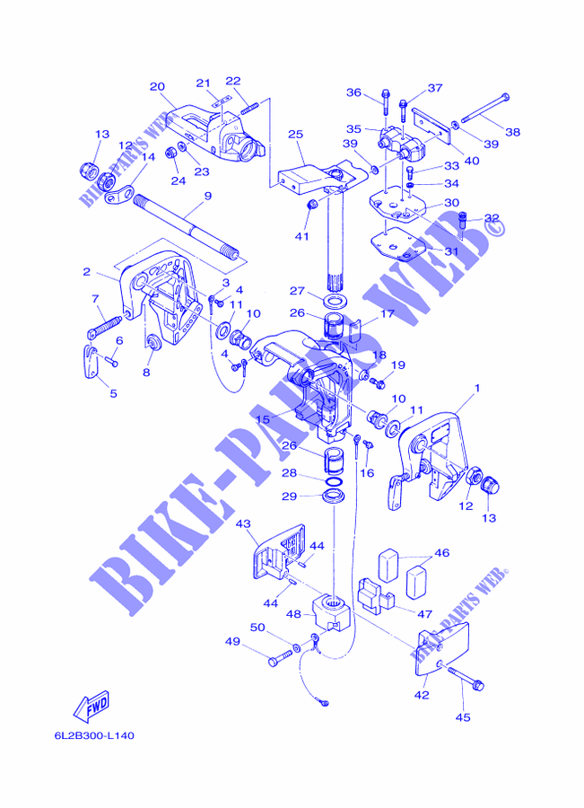 SUPPORT 1 pour Yamaha 25N Manual Starter, Tilller Handle, Manual Tilt, Pre-Mixing, Shaft 20