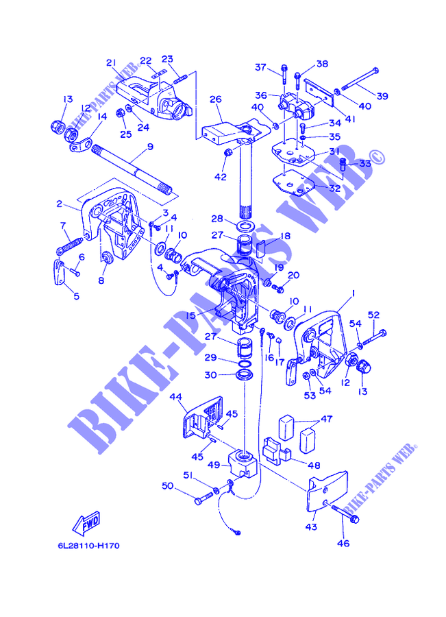 SUPPORT 1 pour Yamaha 25M Manual Starter, Tiller Handle, Manual Tilt, Pre-Mixing, Shaft 15