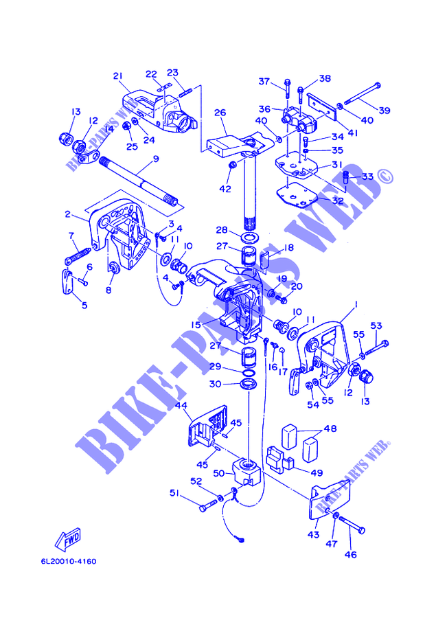 SUPPORT 1 pour Yamaha 25N Manual Starter, Tiller Handle, Manual Tilt, Pre-Mixing, Shaft 15