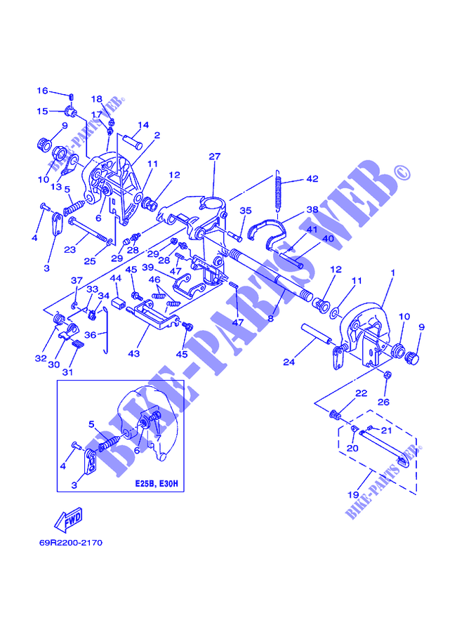 SUPPORT 1 pour Yamaha 30H Manual Starter, Tiller Handle, Manual Tilt, Pre-Mixing, Shaft 15