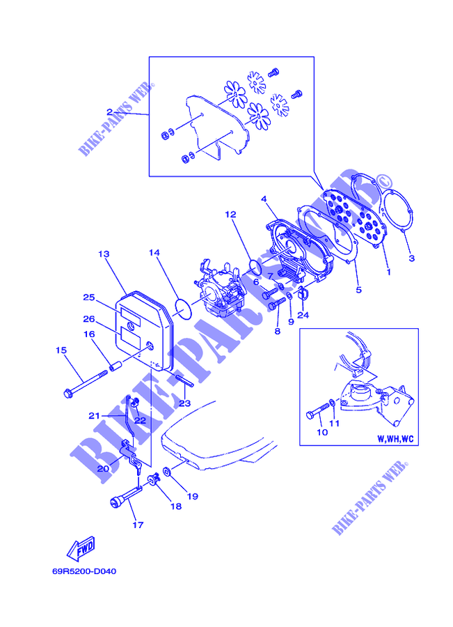 ADMISSION pour Yamaha E25B Manual Starter, Tiller Handle, Manutl Tilt, Pre-Mixing Fuel and oil de 2008