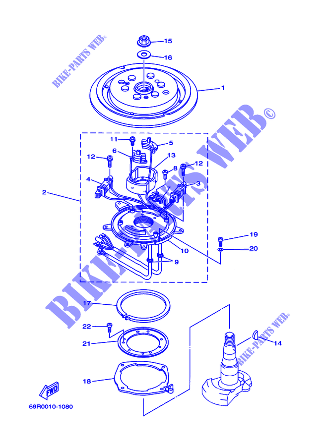 GENERATEUR pour Yamaha E25B Manual Starter, Tiller Handle, Manutl Tilt, Pre-Mixing Fuel and oil de 2008