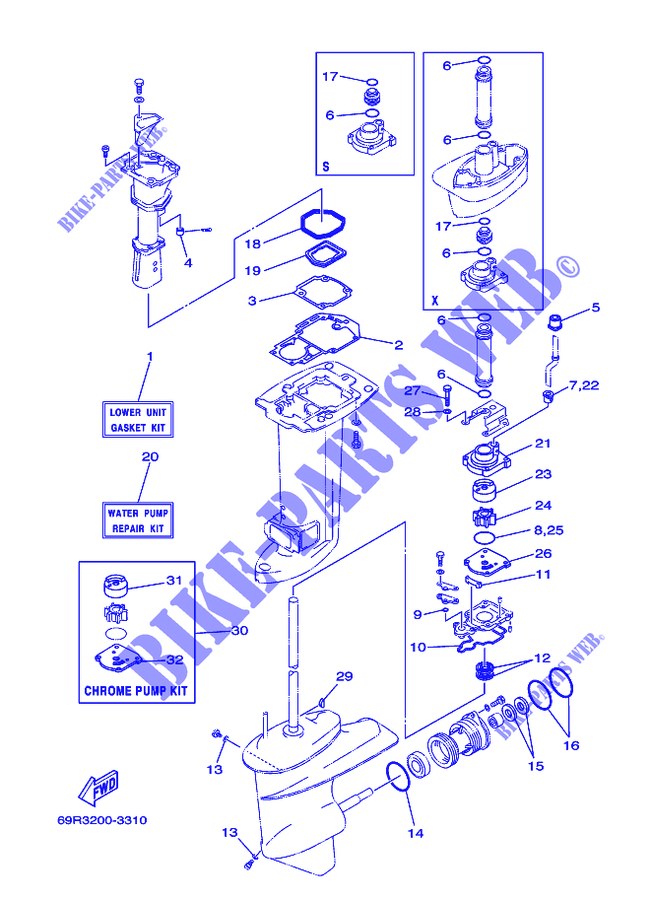 KIT DE REPARATION 2 pour Yamaha E25B Manual Starter, Tiller Handle, Manutl Tilt, Pre-Mixing Fuel and oil de 2008