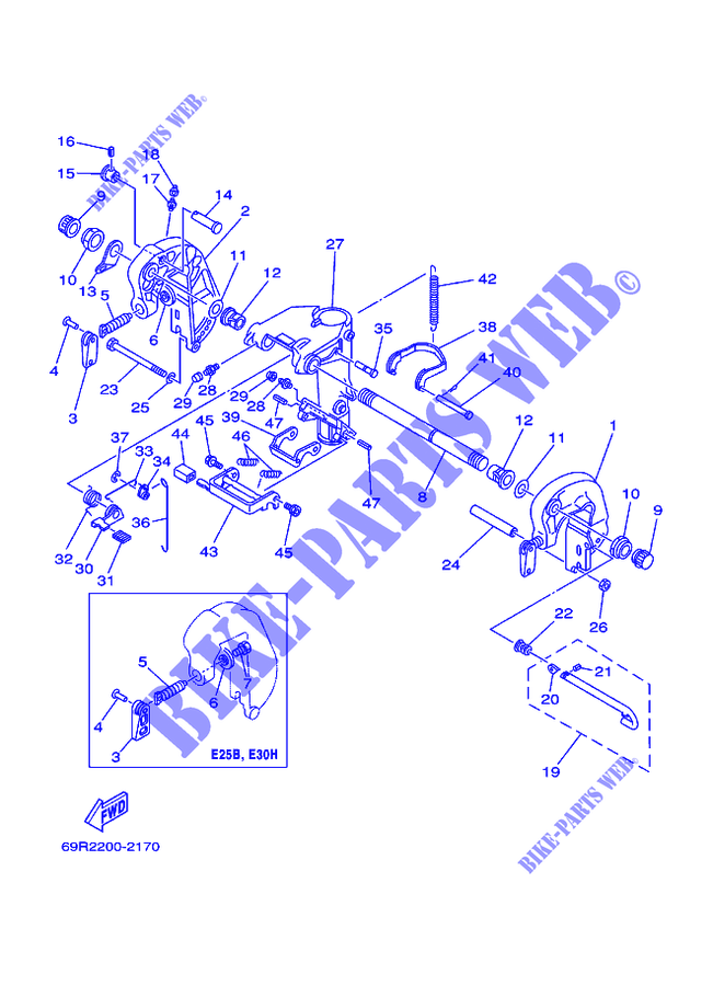 SUPPORT 1 pour Yamaha E30H Manual Starter, Tiller Handle, Manual Tilt, Pre-Mixing, Shaft 15