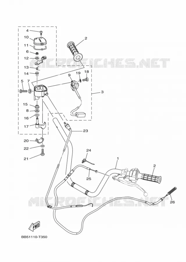 GUIDON ET CABLES Yamaha QUAD 450 2019 KODIAK  YFM450FWBD/YFM45KPHK