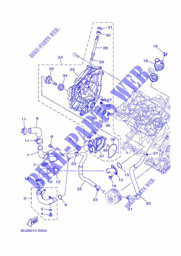 POMPE A EAU / DURITES pour Yamaha MT-07 A2 35KW de 2021