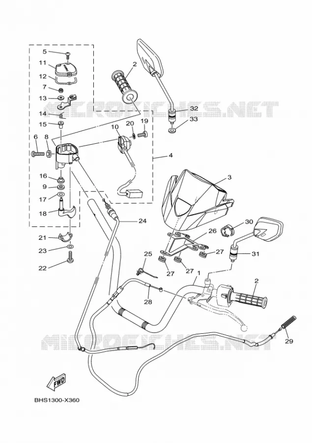 GUIDON ET CABLES Yamaha QUAD 450 2023 KODIAK  YFM450FWB