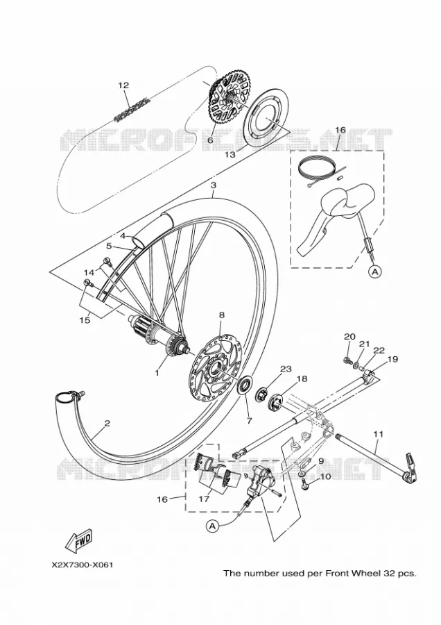 ROUE ARRIERE Yamaha EBIKES ELECTRIC 2022 WABASH  PC70WRM