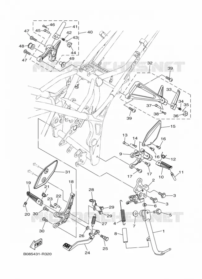 SUPPORT / REPOSE PIEDS Yamaha MOTO 300 2024 MT  MTN320-A