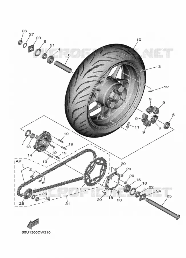 ROUE ARRIERE Yamaha MOTO 900 2021 TRACER  MTT890D