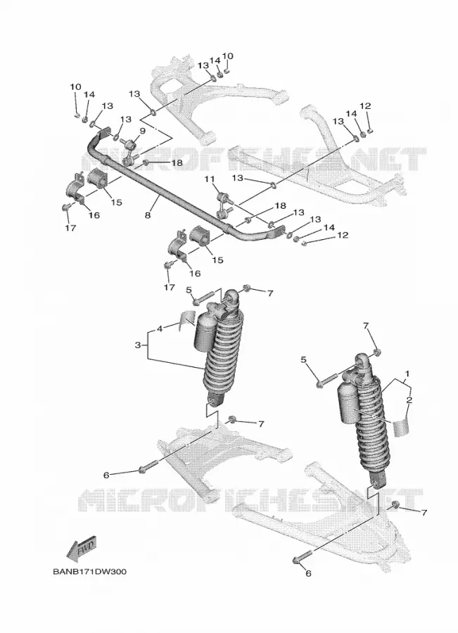 AMORTISSEUR ARRIERE Yamaha SIDE BY SIDE 850 2021 WOLVERINE  YX85EPAM / YXE850EN