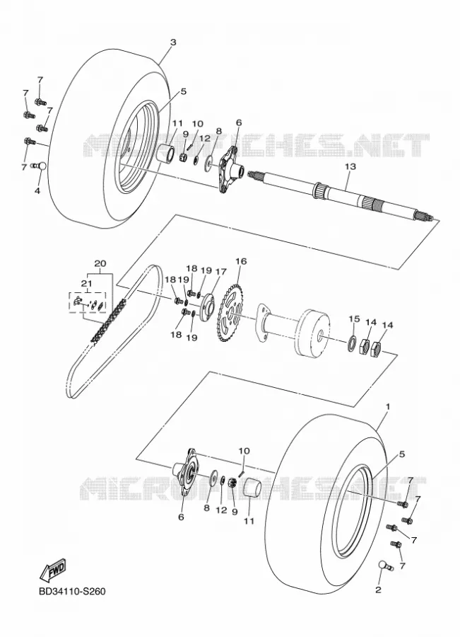 AXE ARRIERE / ROUE Yamaha QUAD 90 2021 RAPTOR  YF09RM / YFM90R