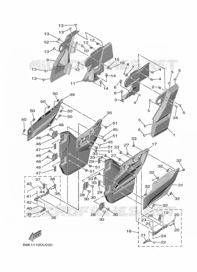 COUVERCLE LATERAL Yamaha SIDE BY SIDE 850 2020 WOLVERINE  YX85EPL / YXE850EBN