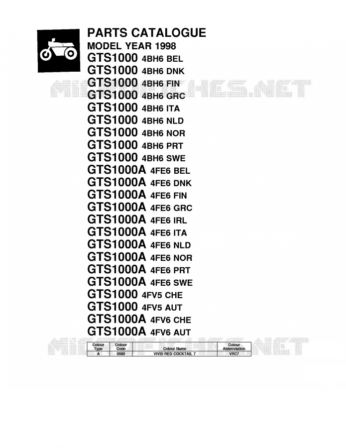 * CATALOG PREFACE * Yamaha MOTO 1000 1998 GTS ABS  GTS1000A