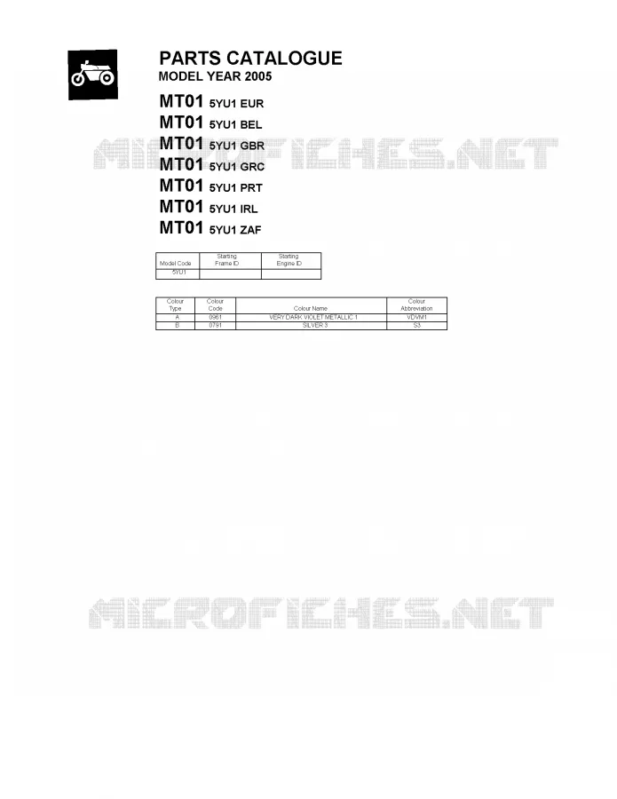 * CATALOG PREFACE * Yamaha MOTO 1700 2005 MT01  MT01