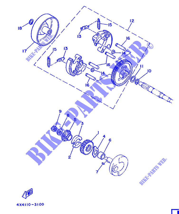 EMBRAYAGE DE DEMARREUR pour Yamaha PW50 de 1988