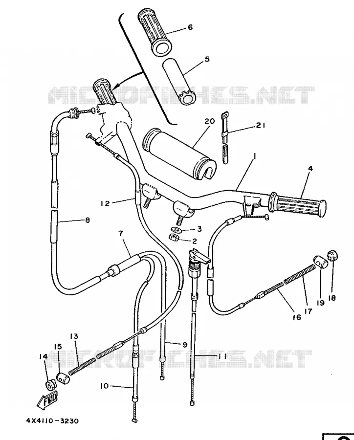 GUIDON ET CABLES Yamaha MOTO 50 1988 PW  PW50