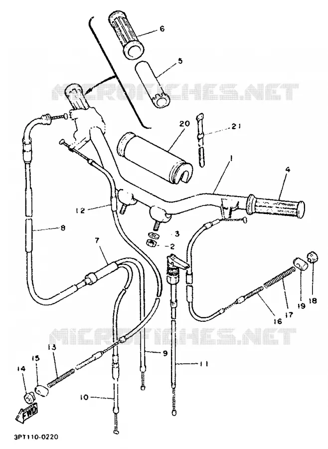 GUIDON ET CABLES Yamaha MOTO 50 1997 PW  PW50