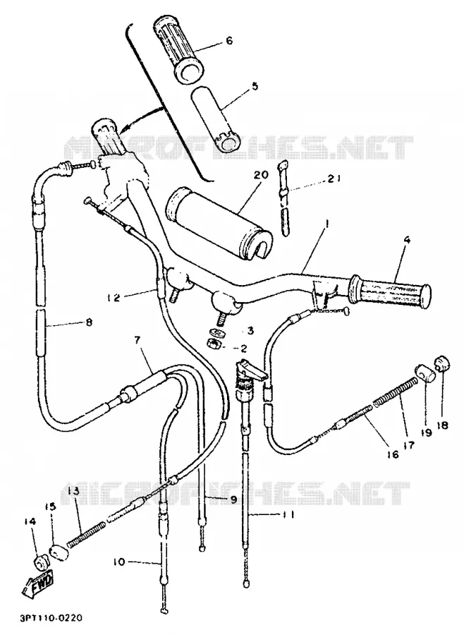GUIDON ET CABLES Yamaha MOTO 50 1997 PW  PW50