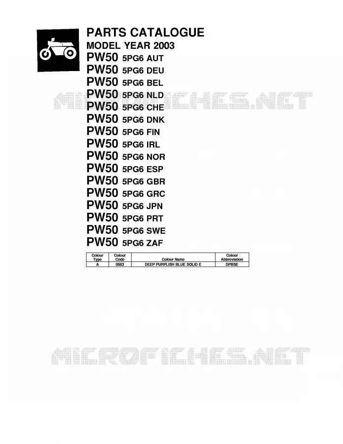 * CATALOG PREFACE * Yamaha MOTO 50 2003 PW  PW50