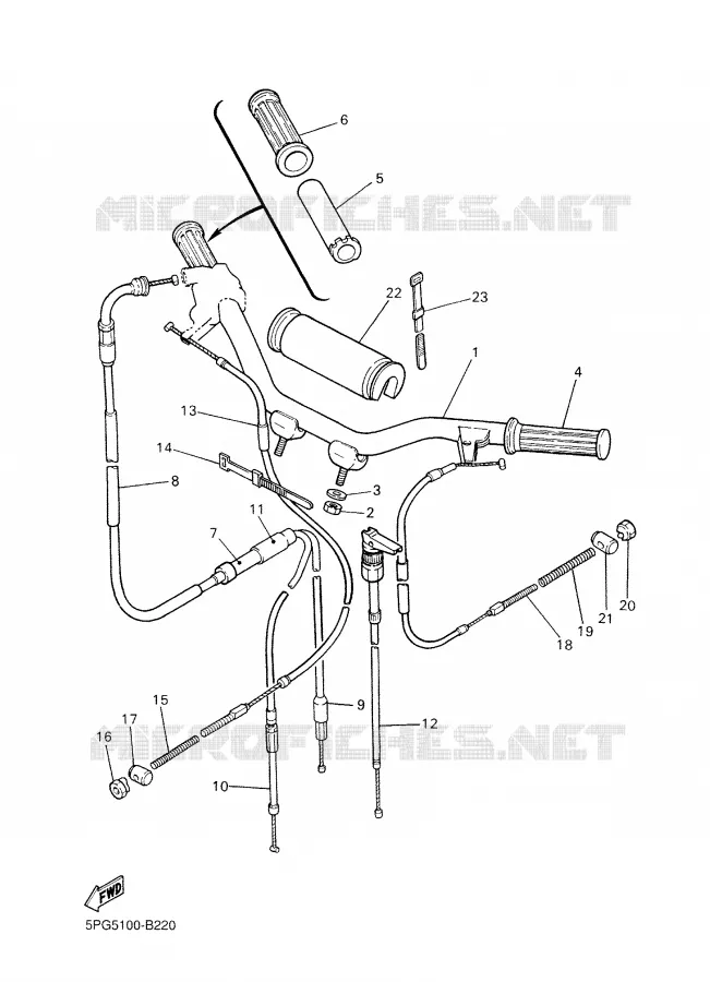 GUIDON ET CABLES Yamaha MOTO 50 2007 PW  PW50