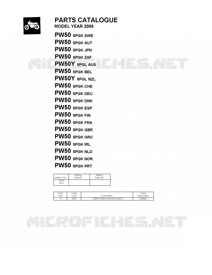 * CATALOG PREFACE * Yamaha MOTO 50 2009 PW  PW50Y