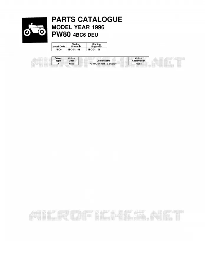 * CATALOG PREFACE * Yamaha MOTO 80 1996 PW  PW80