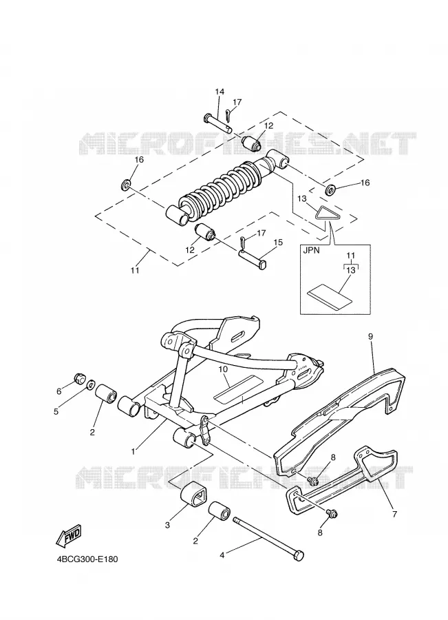 BRAS OSCILLANT / AMORTISSEUR Yamaha MOTO 80 2007 PW  PW80W