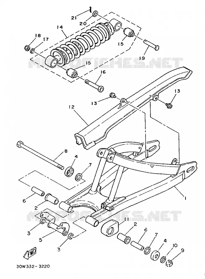 BRAS OSCILLANT / AMORTISSEUR Yamaha MOTO 75 1991 RDLC  RD75LC