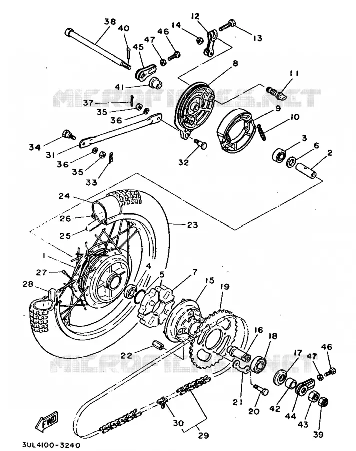 ROUE ARRIERE Yamaha MOTO 100 1995 RT  RT100G