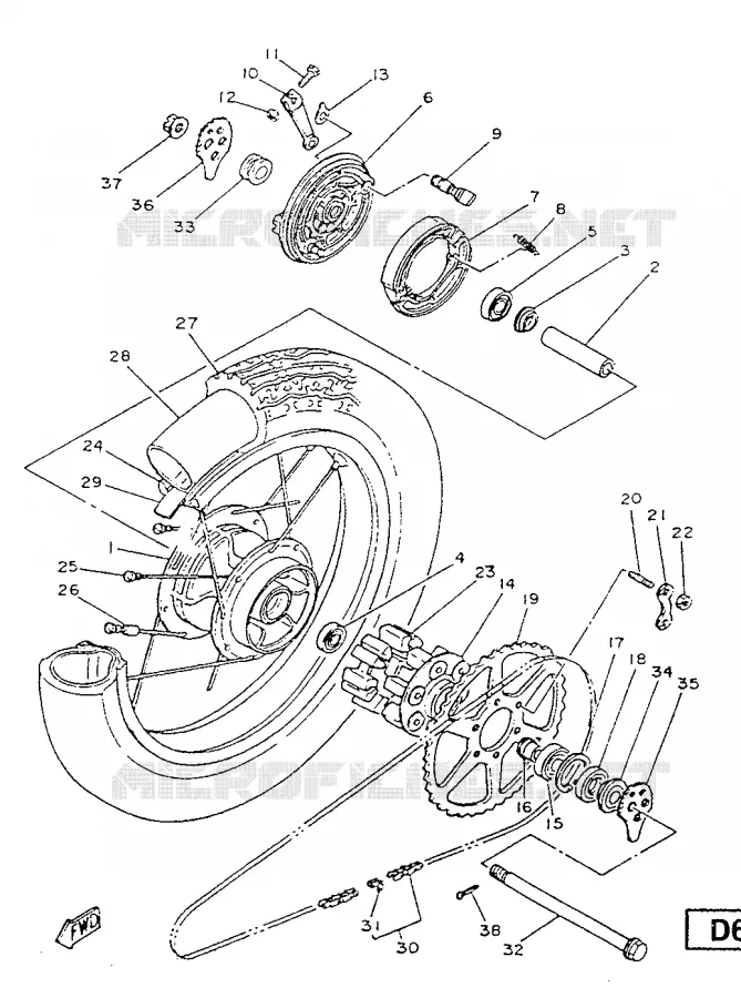 ROUE ARRIERE Yamaha MOTO 125 1987 SR  SR125