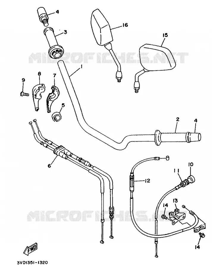 GUIDON ET CABLES Yamaha MOTO 850 1991 TDM  TDM850