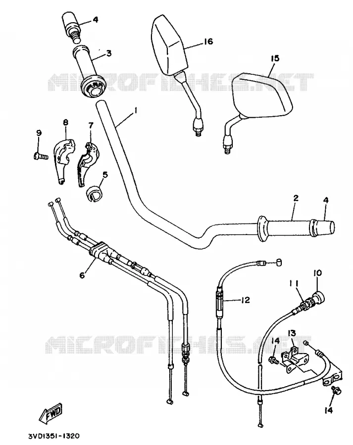 GUIDON ET CABLES Yamaha MOTO 850 1992 TDM  TDM850